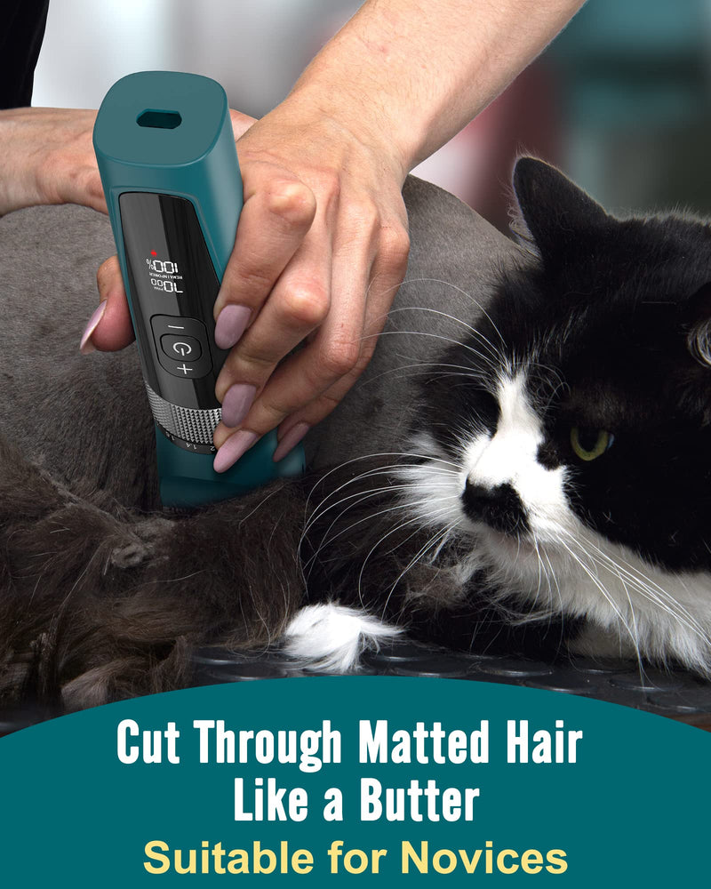 oneisall Cat Grooming Clippers for Matted Long Hair, 5-Speed Cat Grooming Kit Cordless Low Noise Pet Hair Clipper Trimmer Shaver for Dogs Cats Animals (Green) - BeesActive Australia