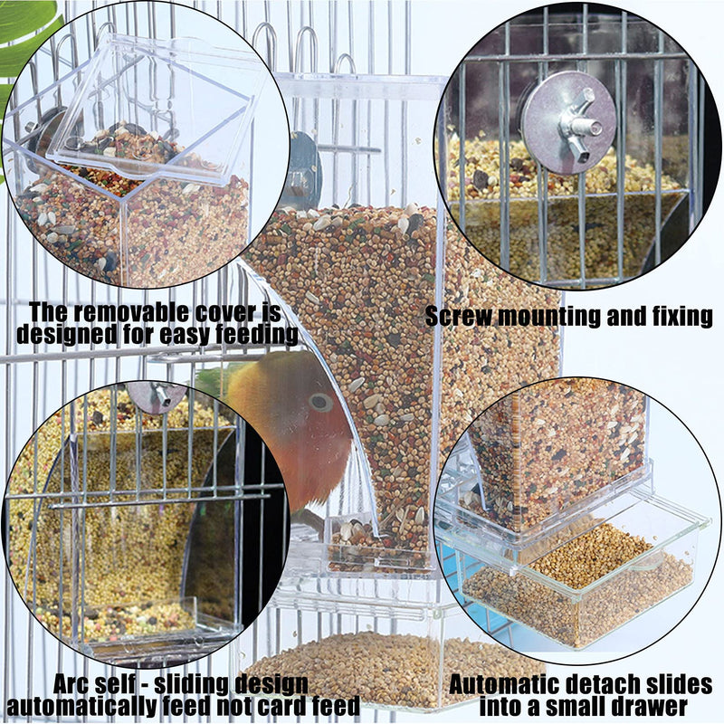 Hamiledyi No Mess Bird Feeders Automatic Parrot Feeder Drinker Acrylic Seed Food Container Parakeet Water Dispenser Cage Accessories for Lovebirds Budgies Canary Finch Transparent Bird Feeder with 5 Chew Balls - BeesActive Australia