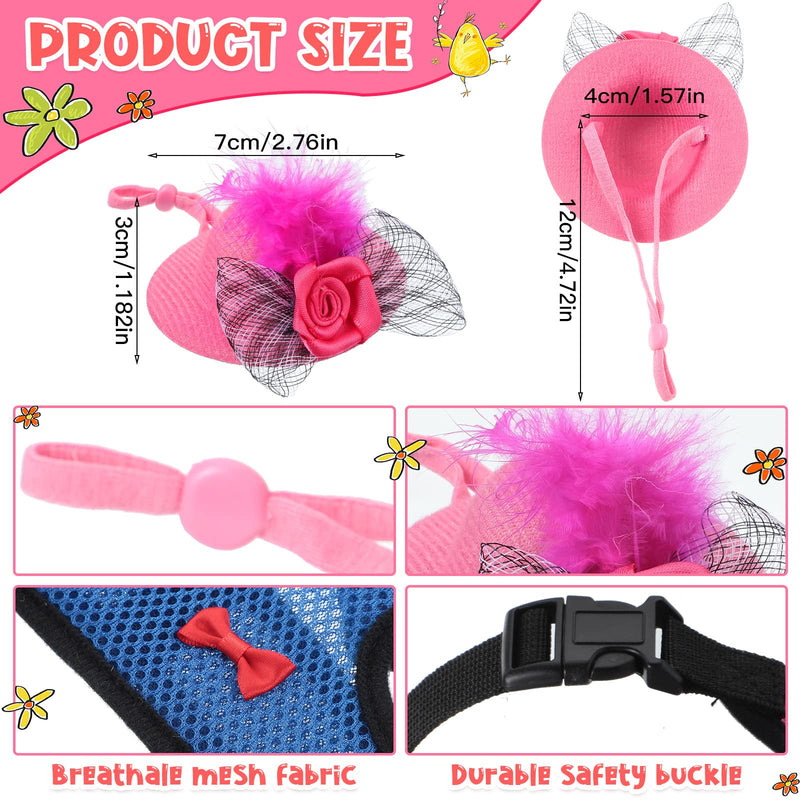 8 Pieces Chicken Leash Chicken Harness and Hat for Hens Funny Chicken Accessories Adjustable Duck Harness and Leash Hat with Elastic Chin Strap for Hens Duck Goose Parrot Small Pets - BeesActive Australia