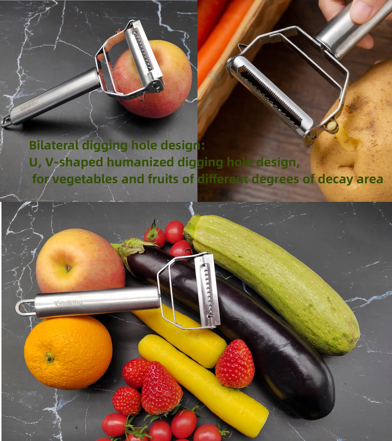 SIKATIHU Vegetable Peeler, Julienne Peeler, Double-Sided Blade Fruit Peeler, Vegetable and Fruit Slicer, Potato Peelers, Y-Shaped Stainless Steel Peeler - BeesActive Australia