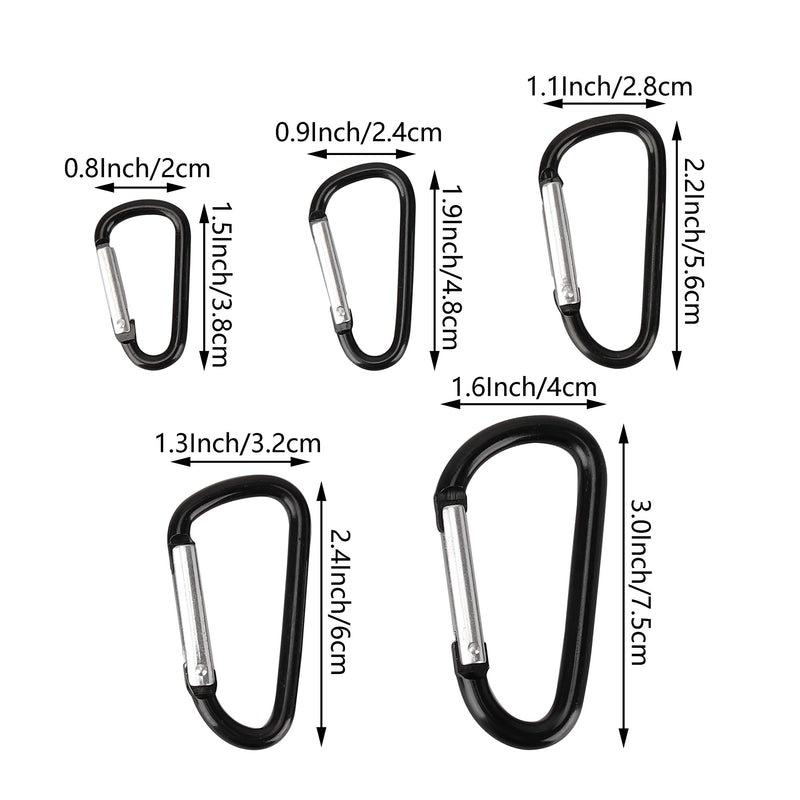 SWATOM Aluminum Carabiner Clip Snap Hook Keyring 1.6/1.8/2.2/2.5/2.8 Inch Carabiners Keychains Black(10P/20P) 1.6 Inch - BeesActive Australia