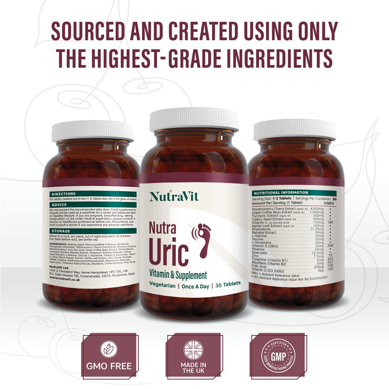 NUTRA URIC - 4000mg Montmorency Cherry| Ultra High Strength - 30 Cherry Tablets| Uric Acid Tablets/Supplement by NutraVit - BeesActive Australia