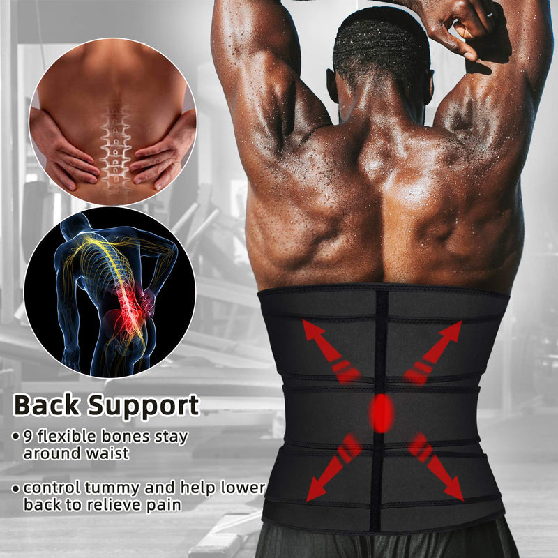 Mens Workout Waist Trainer Neoprene Corset Sauna Sweat Trimmer Cincher Slimming Belly with Belts Black Waist Trainer Belt Small - BeesActive Australia