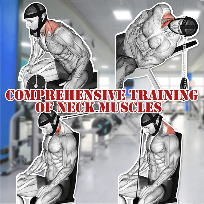 J Bryant Neck Harness Head Weight Lifting with Chain Adjustable Strap Neck Exercise Equipment Black-M(21"-23") - BeesActive Australia