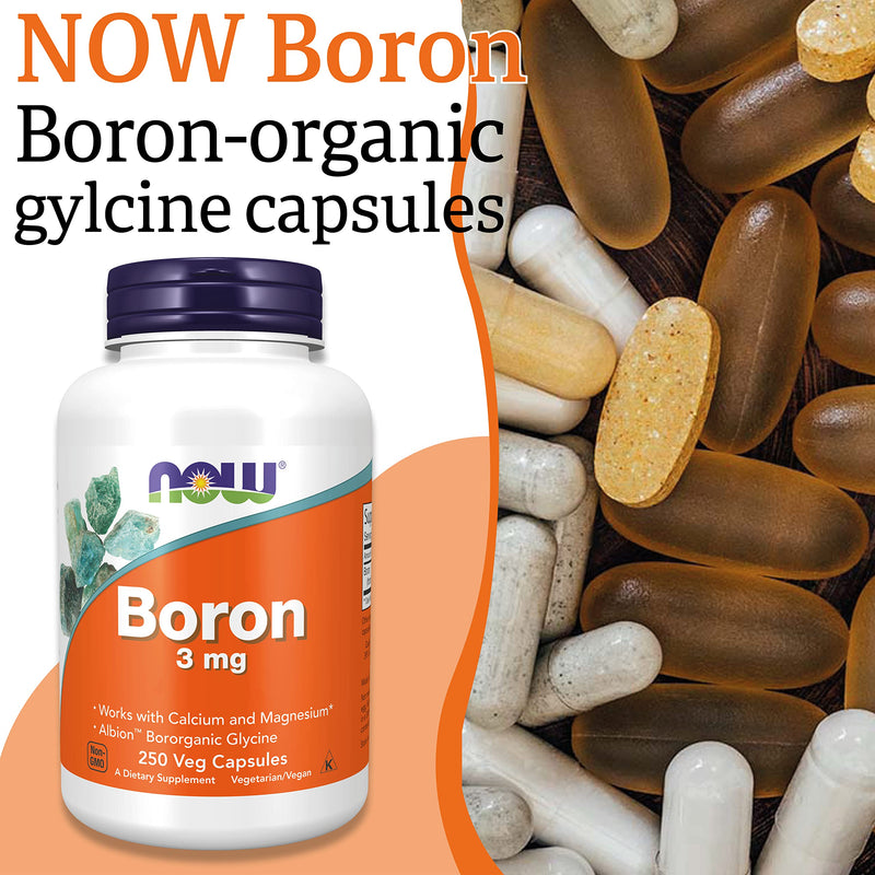 Now Foods, Boron, 3mg, 250 Vegan Capsules, Lab-Tested, Gluten Free, Soy Free, Non-GMO, Vegetarian - BeesActive Australia