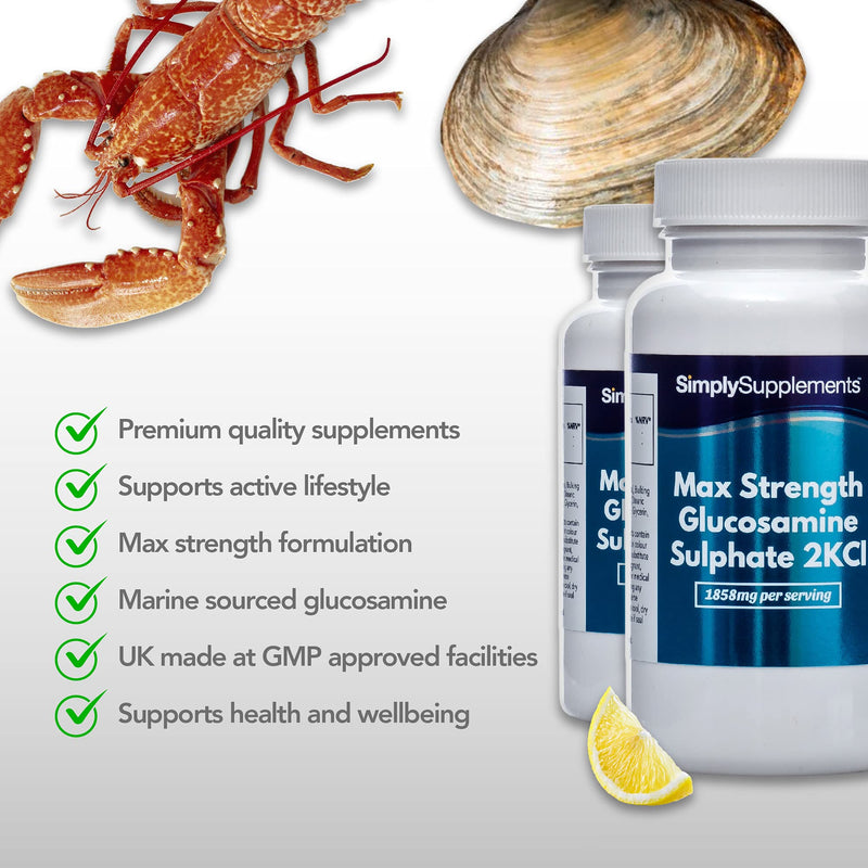 Maximum Strength Glucosamine Sulphate 2KCl | 1858mg Per Serving | 2 x 180 Tablet Bottles = 360 Tablets Total | Manufactured in The UK - BeesActive Australia