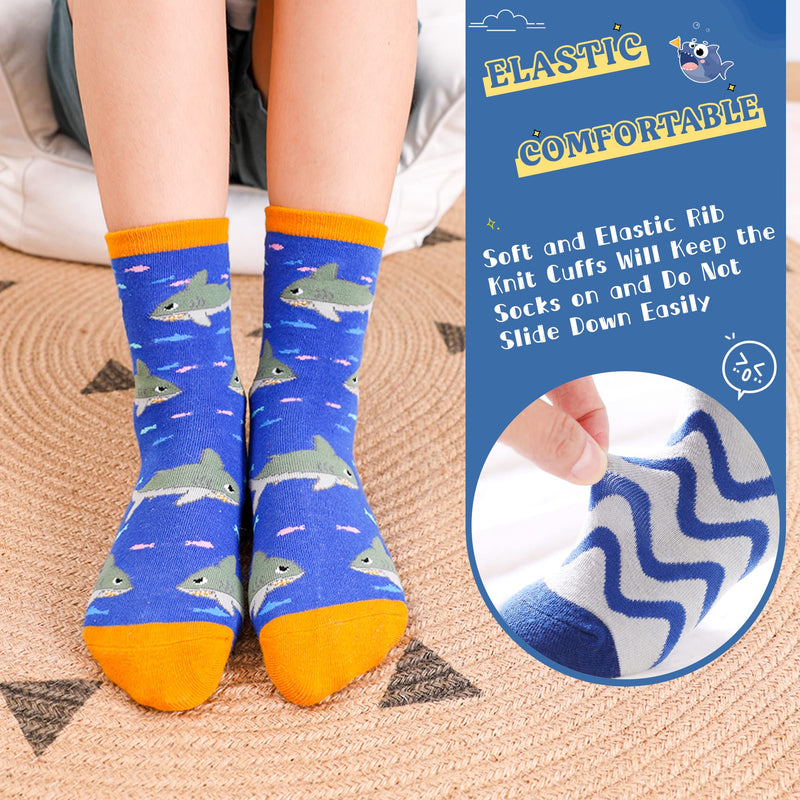 Kids Boy Socks Cartoon Cotton Novelty Funny Child Sport School Daily Seamless Crew Socks for Teenage Boys 6 Pairs Shark 6-8 Years - BeesActive Australia