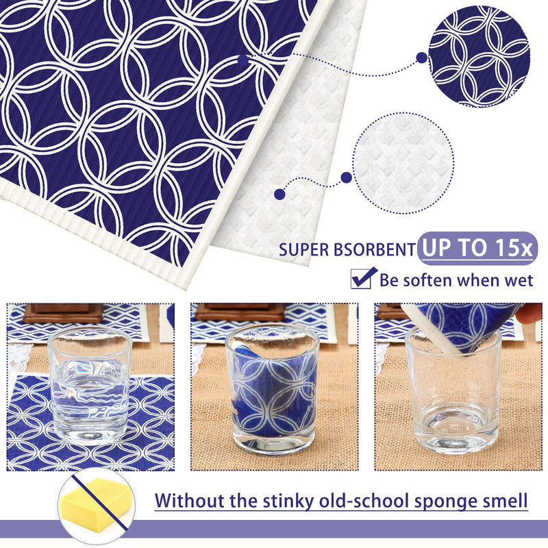 Patelai 6 Pieces Swedish Kitchen Dish Towels Kitchen Cloths Reusable Sponge Cleaning Cloths Absorbent Dish Cloth No Odor Hand Towel Quick Drying Washable Cleaning Wipes (Navy Geometry Style) Navy Geometry Style - BeesActive Australia