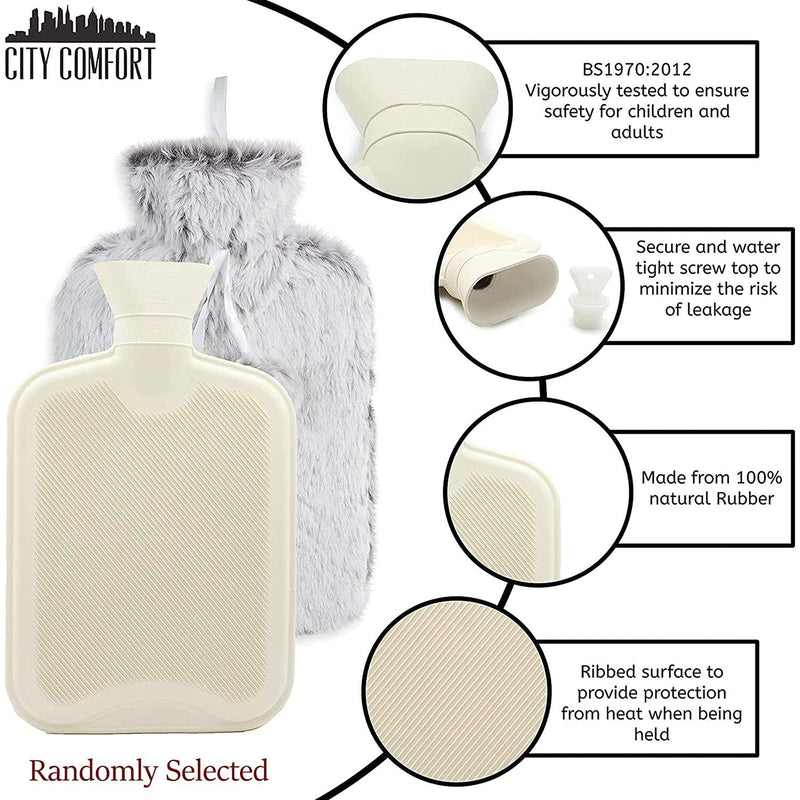 2 Litre Hot Water Bottle with Luxury Fluffy Fur Cover | Large 2L Capacity with Removable Fleece Covers (Random Pick) - BeesActive Australia