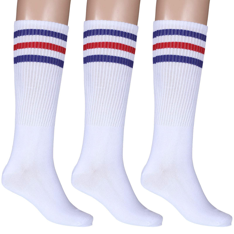 5 Pieces Striped Sweatbands and Striped Socks Set Include 1 Set Wrist Sweatbands Headbands and 1 Pair High Striped Sports Headbands Set for Men and Women 80s Party White, Blue and Red - BeesActive Australia