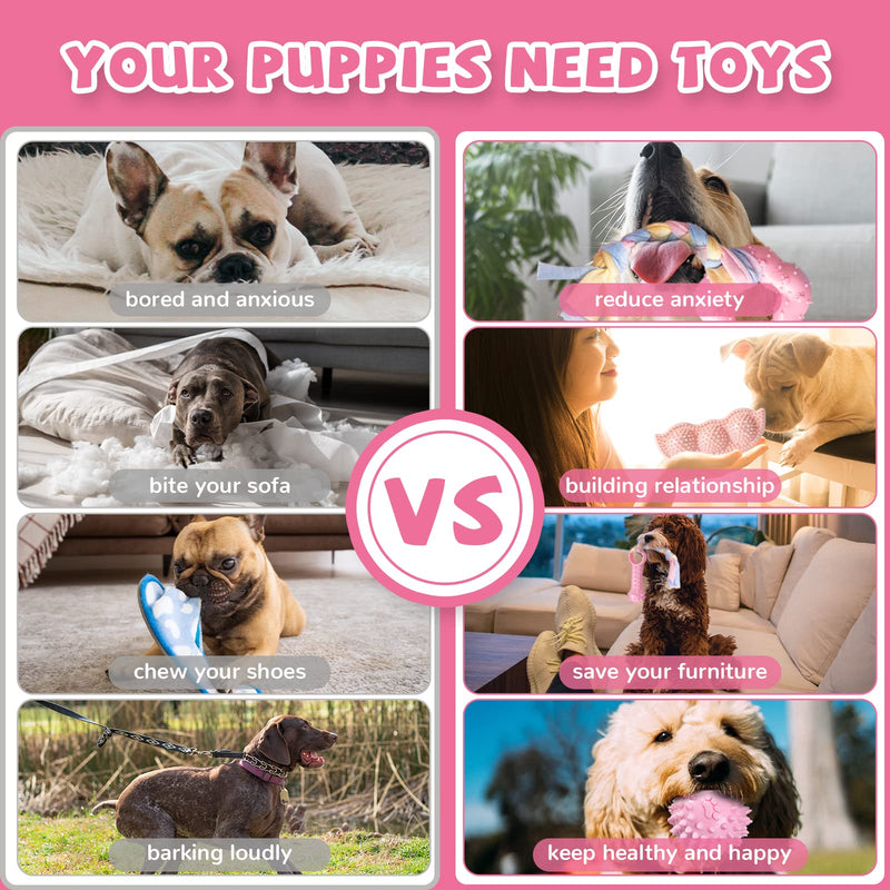 ABRRLO 6 Pack Puppy Chew Toys for Teething Small Dogs Toys for Puppies Cute Pink Soft Durable Rubber Pea Ball Rope Pet Toy for Anxiety Relief Cleaning Teeth and Protect Oral Health - BeesActive Australia