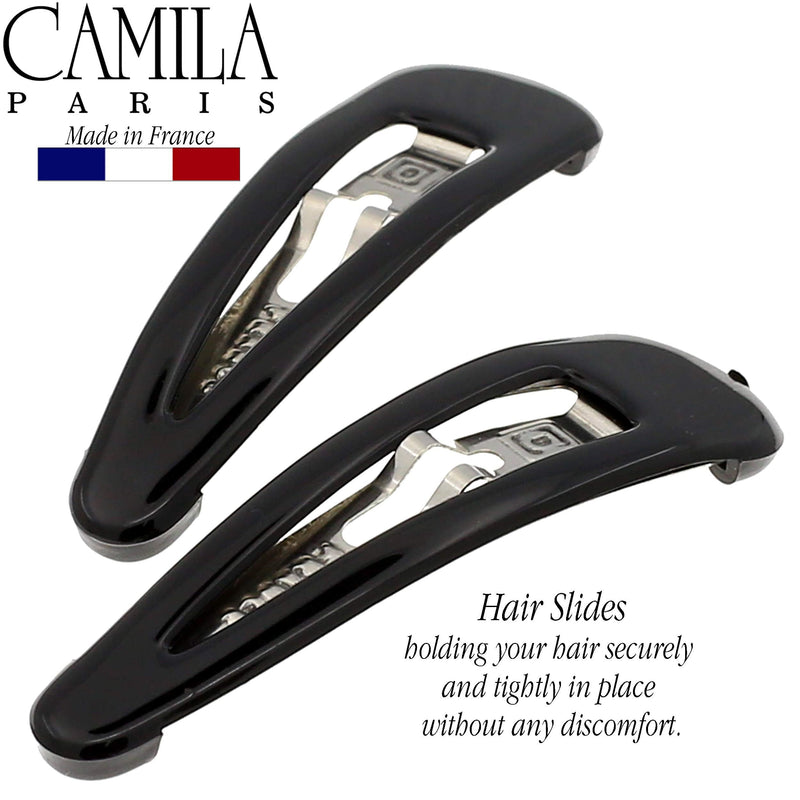 Camila Paris AD87/2 French Hair Snap Clip Barrette, Hair Slides Clic Clac for Women, Styling Girls Side Slide-in Metal Snap Pin Hair Accessories for Women. Strong Hold, No Slip Grip, Made in France 2 Inch (Pack of 2) Black - BeesActive Australia