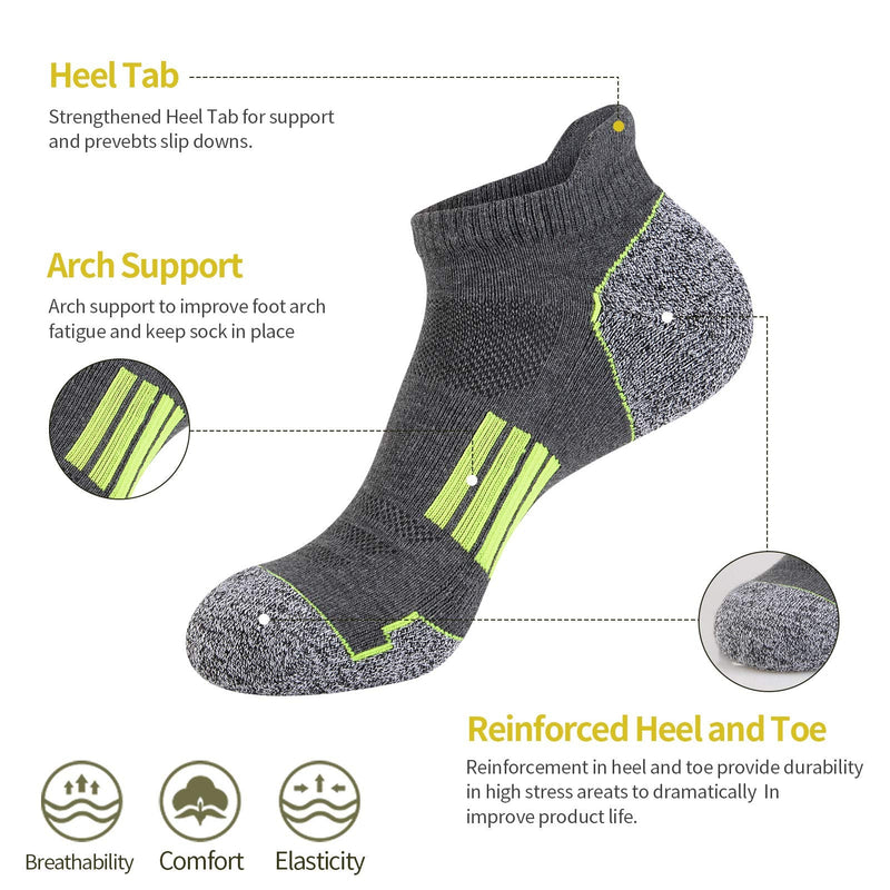 Mens Athletic Ankle Sports Running Low Cut Socks for Men 5 Pack Grey1-6pairs - BeesActive Australia