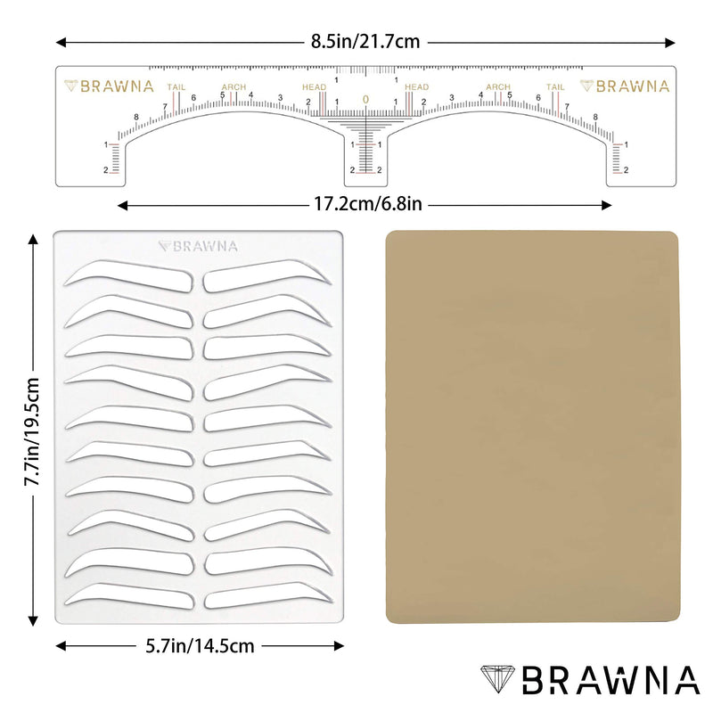 BRAWNA Eyebrow Microshading & Microblading Kit for Professionals and Beginners: 33pcs Brow Ruler Stickers, 5pcs Eyebrow Practice Skins, 1 Pre Inked Brow Mapping String, 1 Reusable PMU stencil, 1 Waterproof Eyebrow Pencil - Microblading Supplies - Perma... - BeesActive Australia