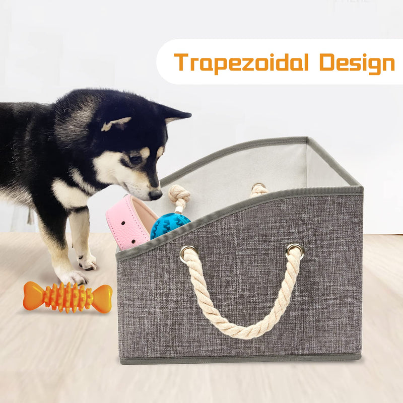 Thankspaw Dog Toy Box, Large Dog Toys Storage with Handle, Fabric Trapezoid Dog Toy Bin, Collapsible Basket Chest Organizer, Perfect for Pet Toys, Blankets, Dog Toys and Accessories Light Grey1 - BeesActive Australia