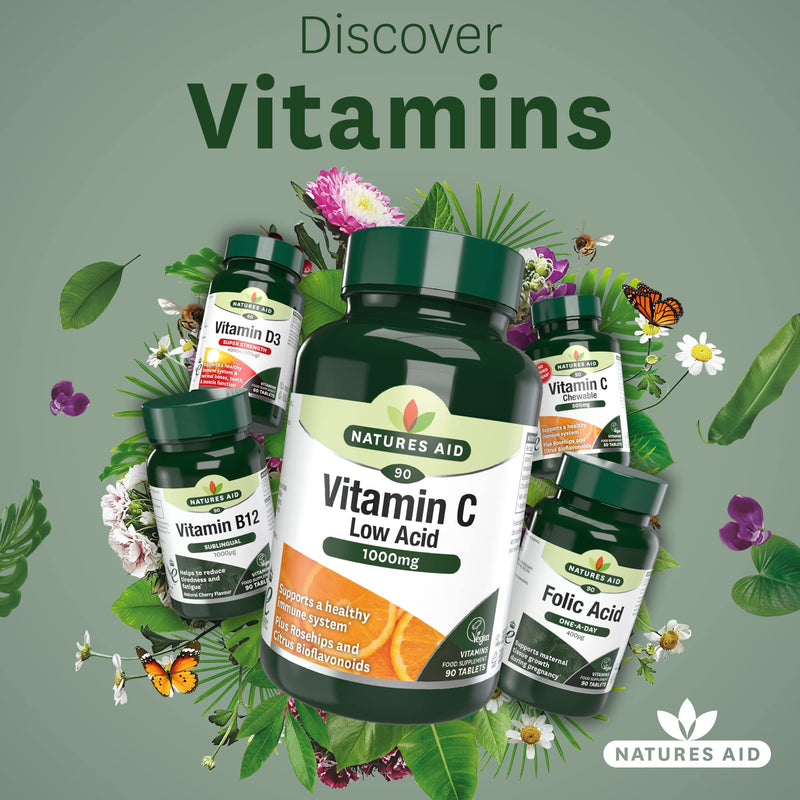 Natures Aid Vitamin C Low Acid Tablets 1000mg Pack of 90 Vitamin C Low Acid 1000mg, 90 Tablets - BeesActive Australia
