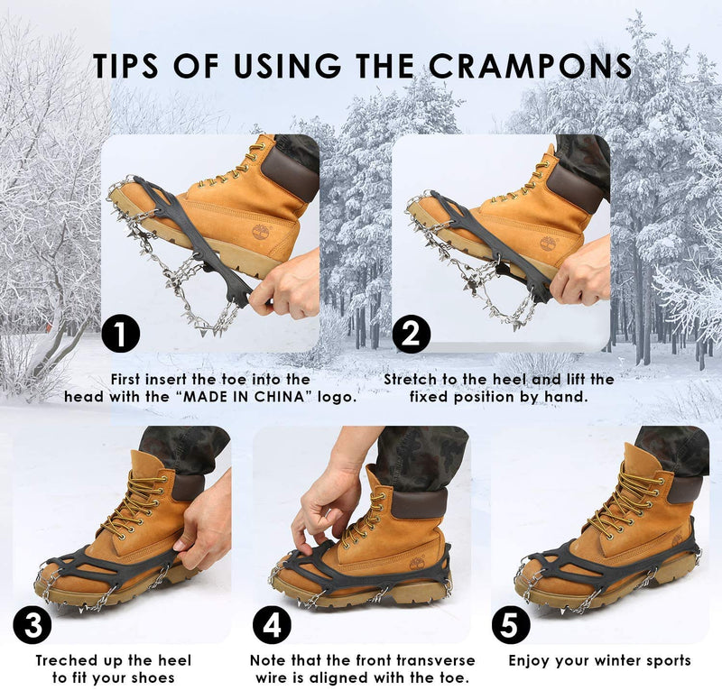 Hurdilen Crampons for Shoes,24 Spikes Stainless Steel Ice Traction Cleats for Snow Boots and Shoes,Safe Protect Grips for Hiking Fishing Walking Mountaineering Black M(35-40) - BeesActive Australia