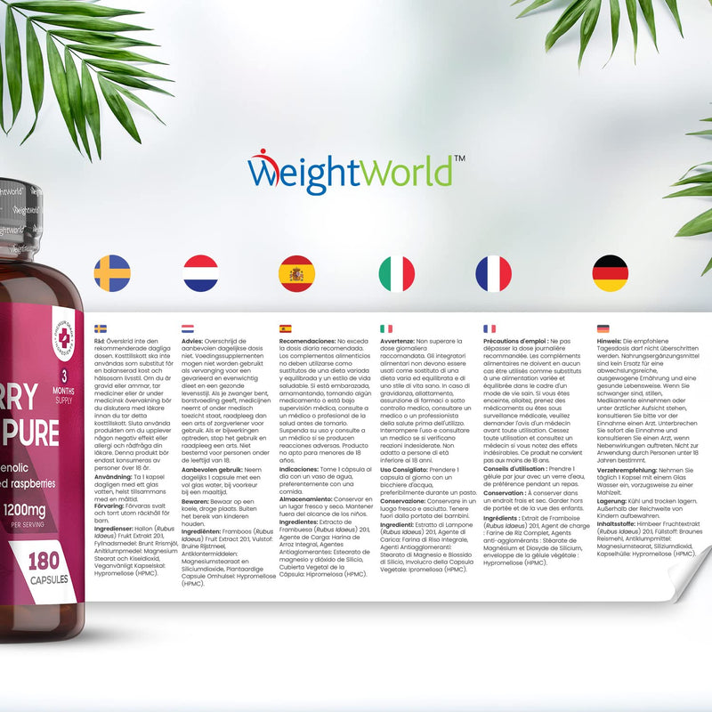 Pure Raspberry Ketones - 6 Months Supply - 180 High Strength Raspberry Ketone Capsules - Suits Low Carb & Keto Diet - Feel Fuller & Lighter - Vegan Ketones Supplements for Men & Women - Made in the UK - BeesActive Australia