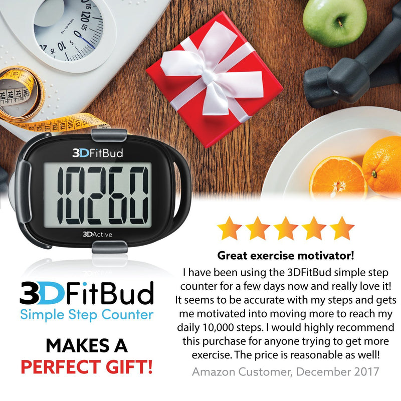 3DFitBud Simple Step Counter Walking 3D Pedometer with Clip and Lanyard, A420S Black with Clip - BeesActive Australia