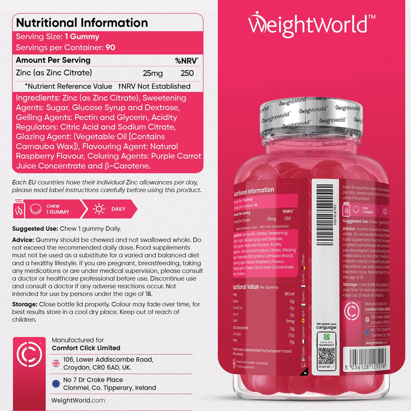 Zinc Gummies 25mg per gummy � 90 Vegan Zinc Citrate Gummies - Natural Raspberry Flavour � Better Alternative to Bitter Zinc Tablets - Immunity, Skin & Hair Gummies - Zinc Supplement For Men & Women - BeesActive Australia