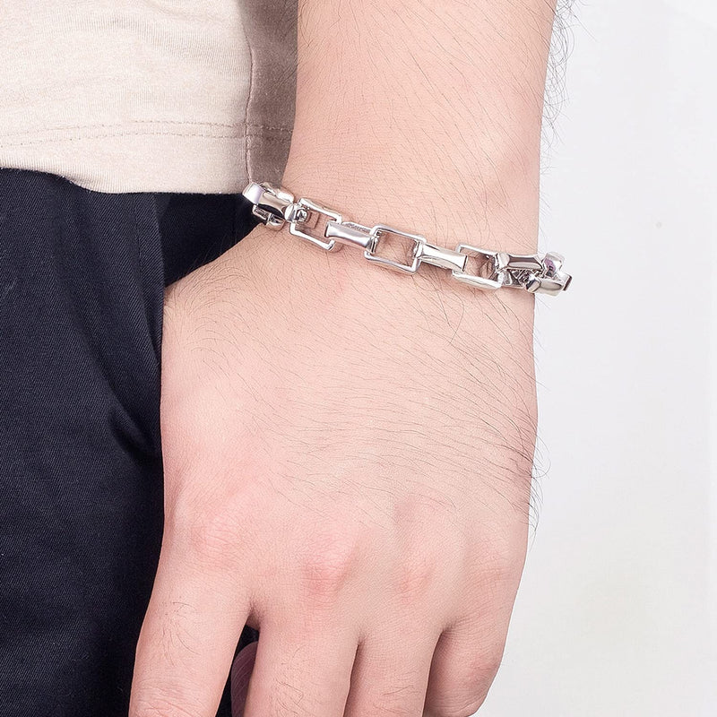 H&Beautimer Solid 925 Silver Bracelet Italian Handmade 0.35/0.4 Inch Box Chain Bracelet for Men's 7,7.5,8,8.5,9,9.5,10 Inch Hip Hop Style Jewelry 7.5 inches - BeesActive Australia