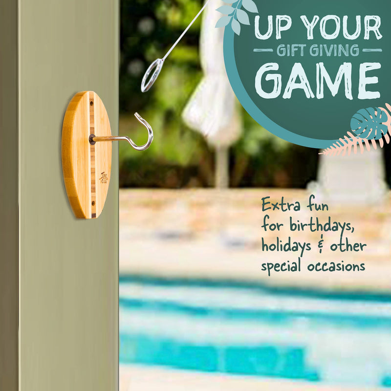 Tiki Toss Hook and Ring Toss Game for Adults & Kids - Surfboard Edition - Short Board with String and Hooks to Play Indoor and Outdoor Games Original - BeesActive Australia