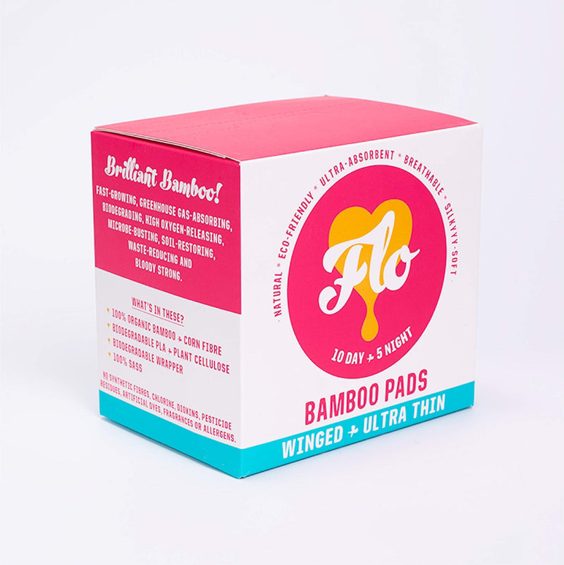 FLO Organic Bamboo Sanitary Period Pads with Wings - 100 percent Organic, Soft, Silky, Ultra-Absorbent & Biodegradable Period Pads - Ultra-Thin - Combo Pack 10 Day & 5 Night Pads 15 count (Pack of 1) Night & Day - BeesActive Australia
