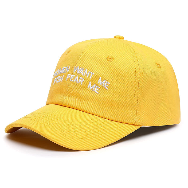 OCIOVAN Embroidered Baseball Caps,Women Want Me Fish Fear Me Hats Caps,One Size Fit Most Breathable Comfortable Soft-top-yellow - BeesActive Australia