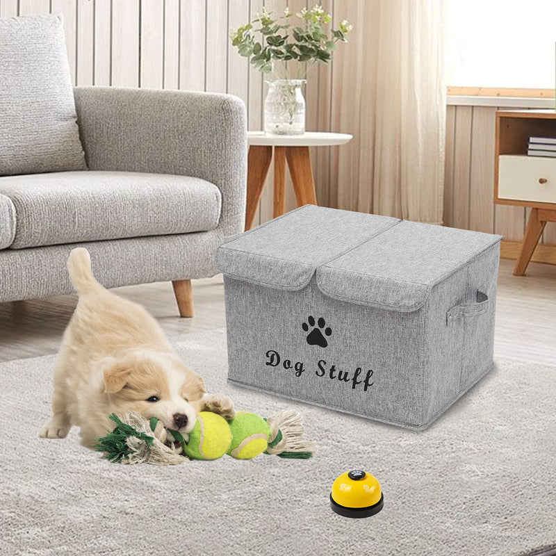 Geyecete Large Storage Boxes - Large Linen Fabric Foldable Storage Cubes Bin Box Containers with Lid and Handles for Dog Apparel & Accessories, Dog Coats, Dog Toys, Dog Clothing Dog Stuff Snow Gray - BeesActive Australia