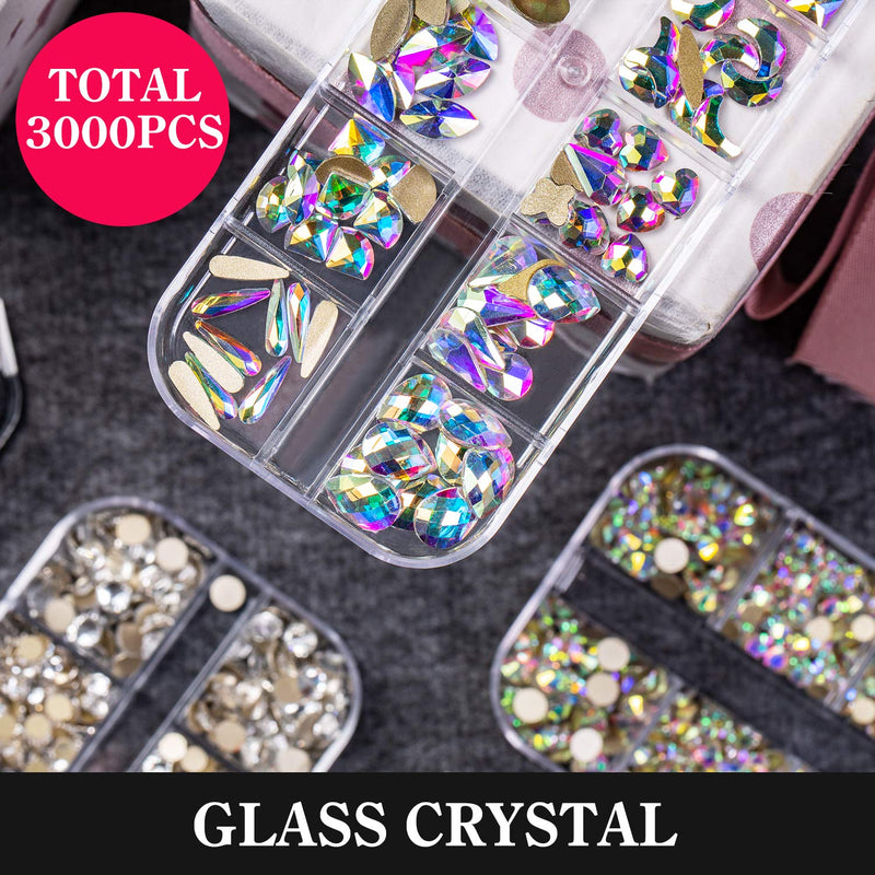 3 Boxes Glass Crystal AB Rhinestones for Nail Art Craft, 120 Shaped AB Crystal+1440 AB+1440 White Nail Art Rhinestones All Gold Bottom Nail Gems, Nail Diamond for Nail Art Supplies Nails Kit - BeesActive Australia