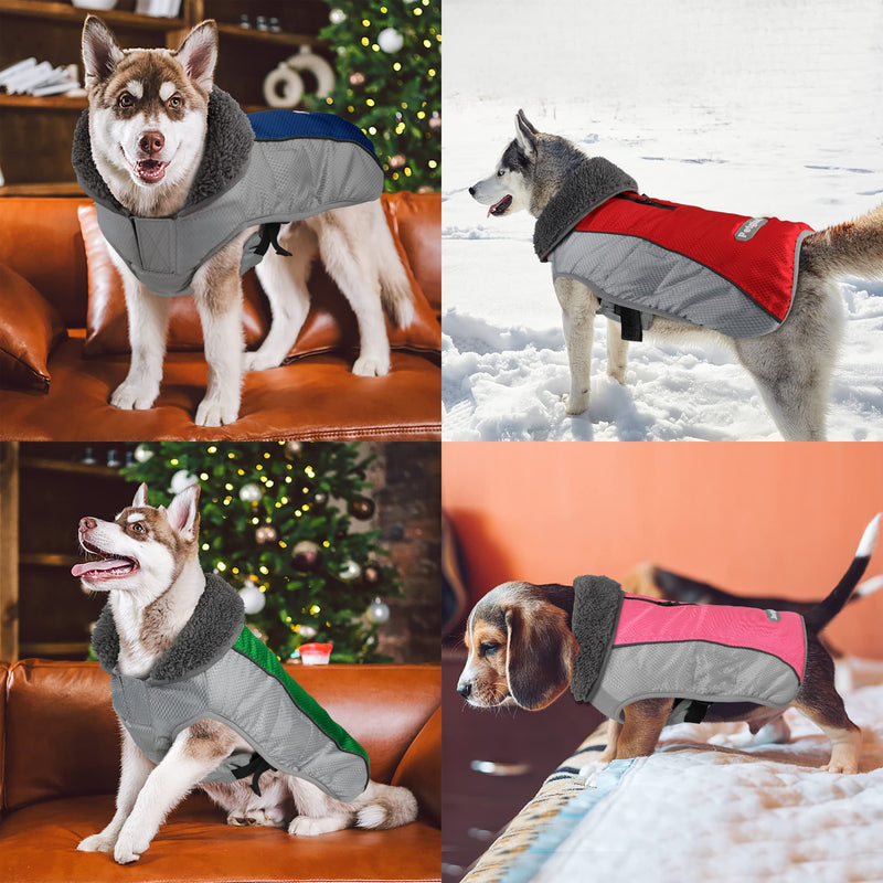 Dog Winter Coat, Ripstop Dog Jacket with Reflective Stripes, Christmas Waterproof Dog Sweater with Harness Hole, Warm Pet Winter Vest for Small Medium Extra Large Dogs 2XL Rosy Red - BeesActive Australia