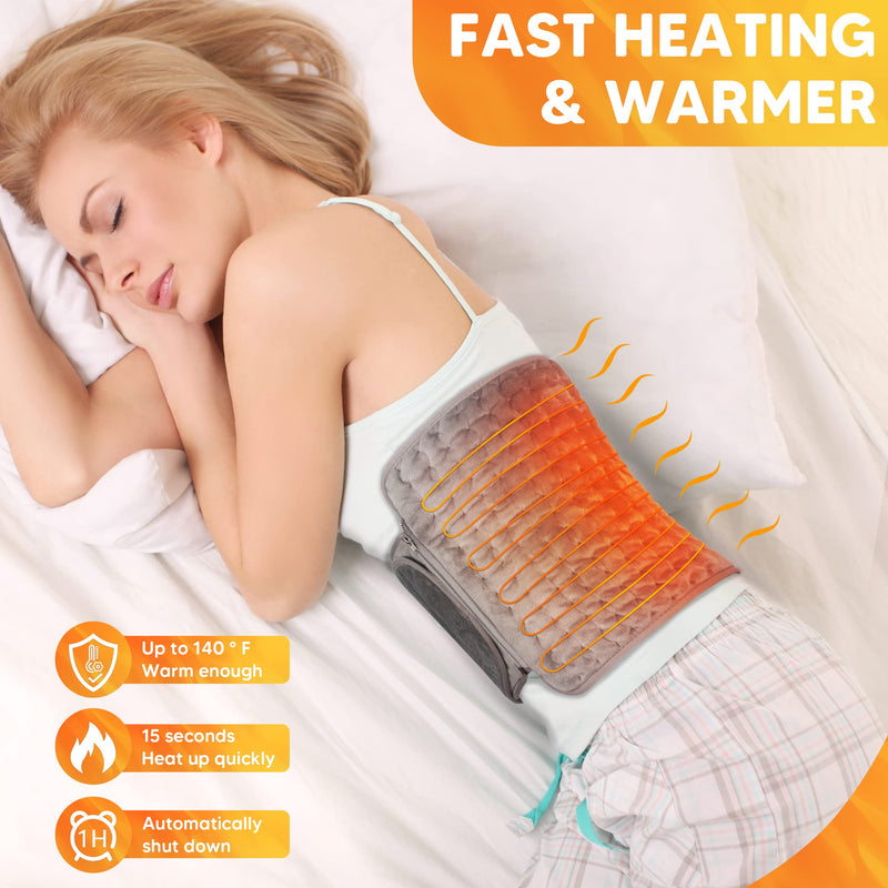 Heat Pads for Back Pain Relief, Aisutha Soft Heat Pad with Auto Shut Off and 6 Heat Level Settings, Detachable Heating Pad with Zipper Hook and Loop Fastener, Machine Washable, 12" x 48" 12" x 48", Grey - BeesActive Australia