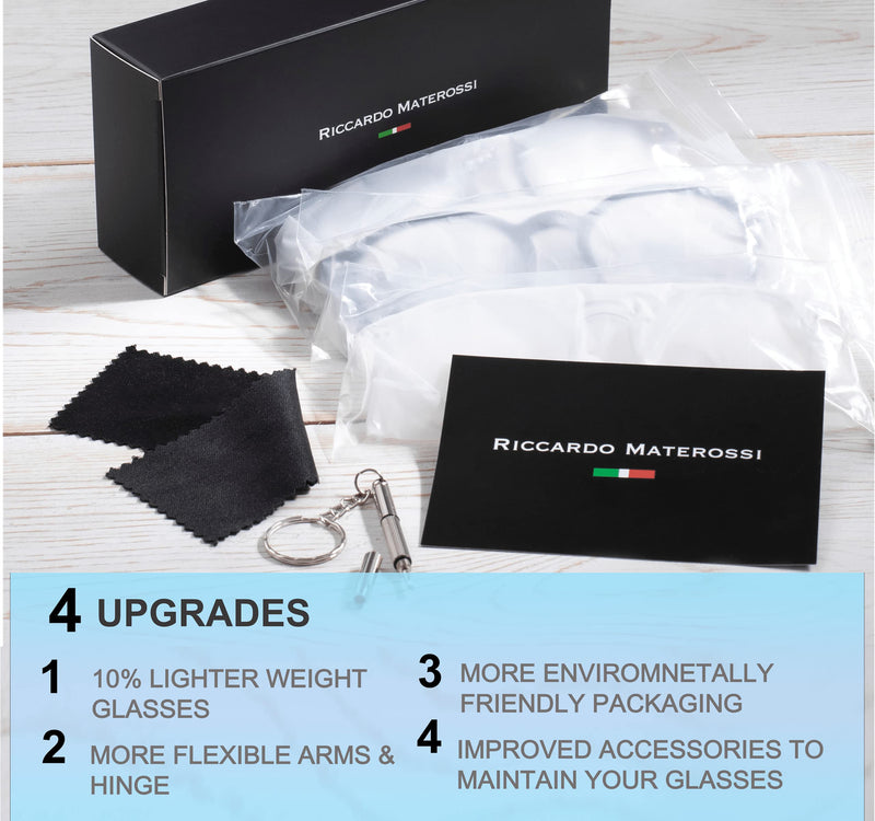 Riccardo Materossi� - Premium 99.9% Blue Light Blocking Glasses (380-410nm) - Reduce Headaches and Improve Sleep - UK Brand [3 Pack] 3 Square Frames - BeesActive Australia