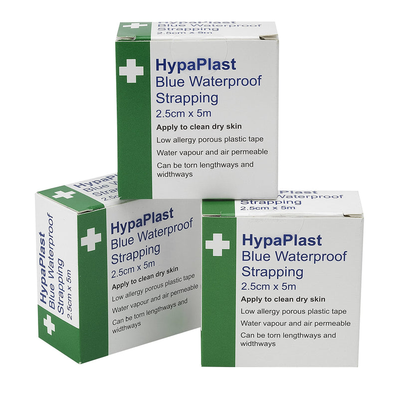 HypaPlast Blue Waterproof First Aid Tape for securing Plasters and Dressings, 2.5 cm x 5m, Pack of 3 Rolls - BeesActive Australia