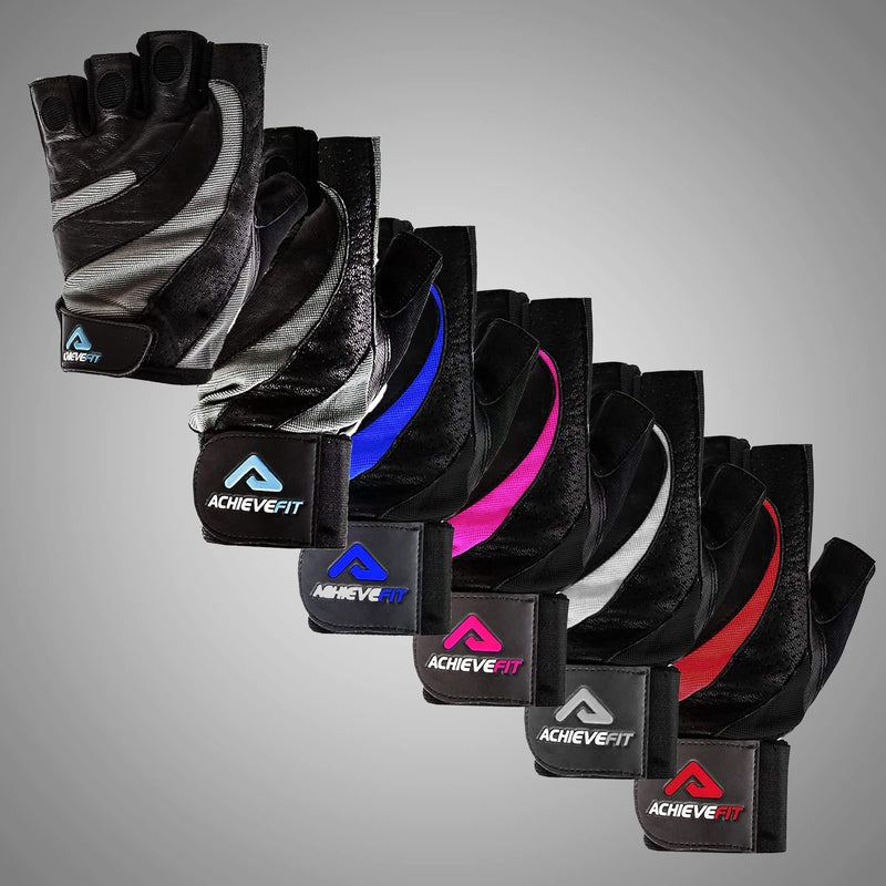 ACHIEVE FIT Weightlifting Gloves - Leather Palm for Fitness savvy Men & Women Firm Grip, Control & Comfort for Weight Lifting, Crossfit Training, Gym Workout (Pair) Large, With Wrist Support Black/Pink - BeesActive Australia
