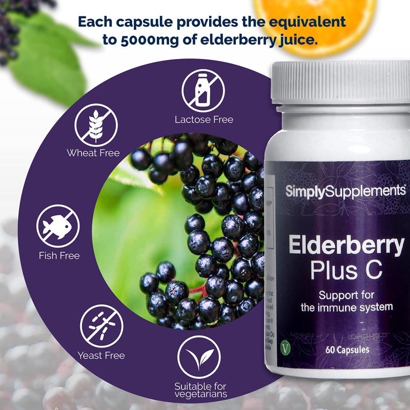 Elderberry Supplement with Vitamin C | 60 Capsules = Up to 2 Month Supply | High Strength Immune System Support - BeesActive Australia