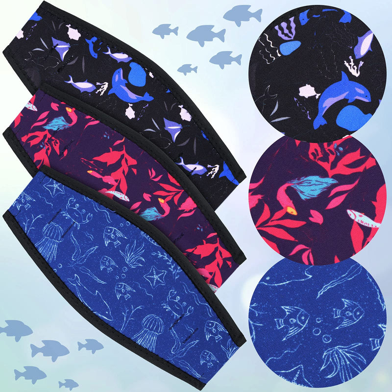 Skylety 3 Pieces Neoprene Mask Straps Cover Diving Mask Straps Neoprene Mask Dive Hair Protector Wrap for Dive and Snorkel Water Sports Masks with Printed of Marine Aquatic Plants and Fish - BeesActive Australia