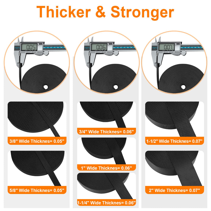 BEYOURD Heavyweight Nylon Webbing Strap, Heavy Duty Nylon Straps, Flat Black Webbing Strapping for Outdoor DIY Crafts, 12 Yards by 3/8", 5/8", 3/4", 1", 1-1/4", 1-1/2", 2" Wide 0.6 Inches - BeesActive Australia