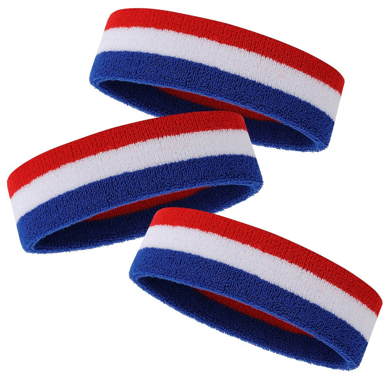 [AUSTRALIA] - ONUPGO Sweatband Headband/Wristbands for Men & Women -6PCS A style: 6 Red/White/Blue 