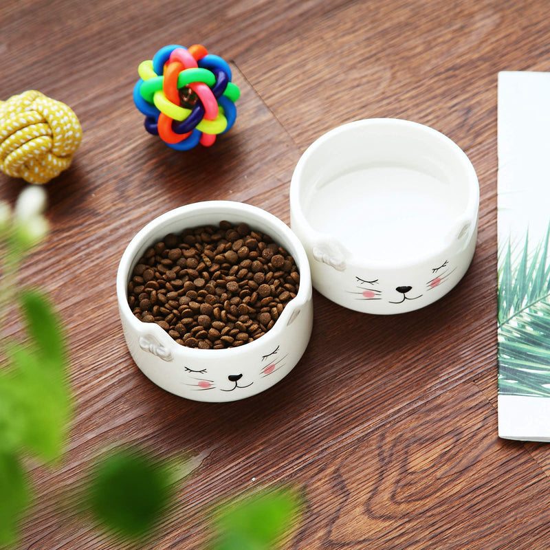 Kurrajong Farmhouse Set of 2 Ceramic cat Food Bowls for Indoor Cats | Two Ceramic Cat Dishes for Food and Water | Cute Kitten Bowls - BeesActive Australia