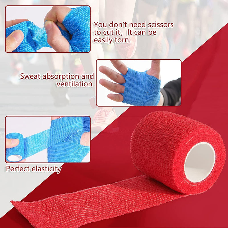 KISEER 15 Pack 2 Inch x 5 Yards Self Adhesive Bandage Breathable Cohesive Bandage Wrap Rolls Elastic Self-Adherent Tape for Stretch Athletic, Sports, Wrist, Ankle 15 Count (Pack of 1) Colorful - BeesActive Australia