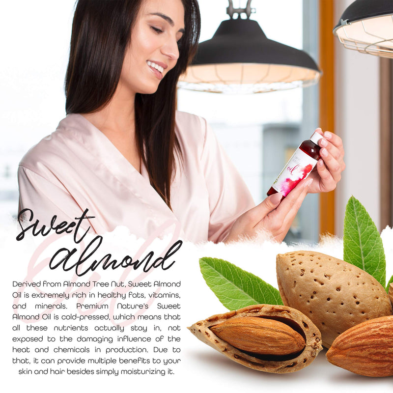 Sweet Almond Oil Carrier Oil - Cold Pressed Pure Natural Body Massage Oil Carrier Oil for Essential Oils Mixing, Baby Oil Dry Skin Face Hair Moisturizer Makeup Remover 4 oz - BeesActive Australia