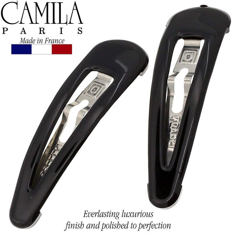 Camila Paris AD87/2 French Hair Snap Clip Barrette, Hair Slides Clic Clac for Women, Styling Girls Side Slide-in Metal Snap Pin Hair Accessories for Women. Strong Hold, No Slip Grip, Made in France 2 Inch (Pack of 2) Black - BeesActive Australia