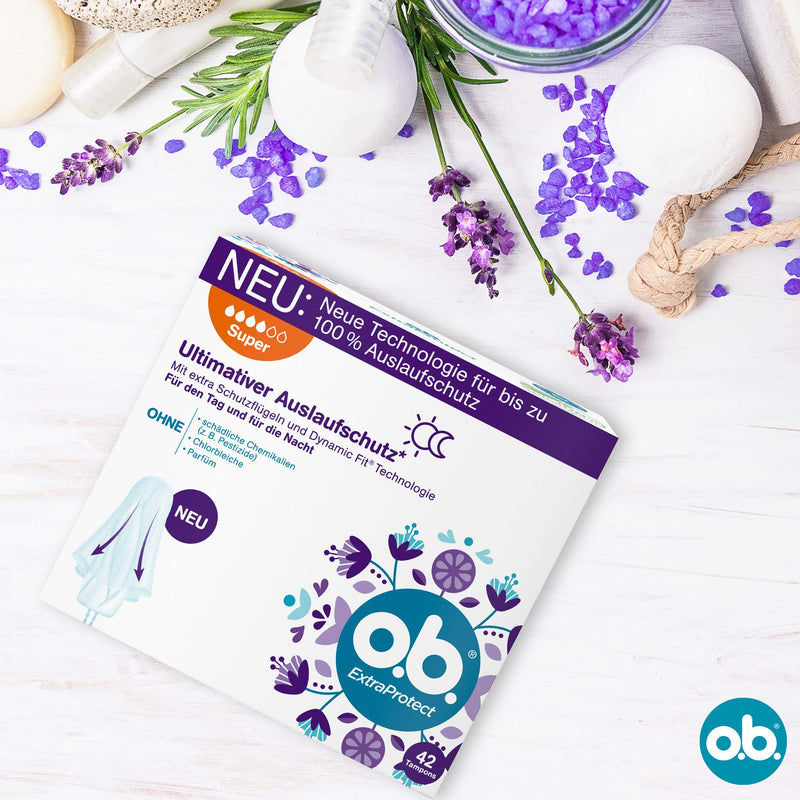 o.b. ExtraProtect Super, Tampons for Heavy Days with Dynamic Fit Technology & Extra Protective Wings, for Ultimate Leak Protection* (1 x 42 Pieces) - BeesActive Australia