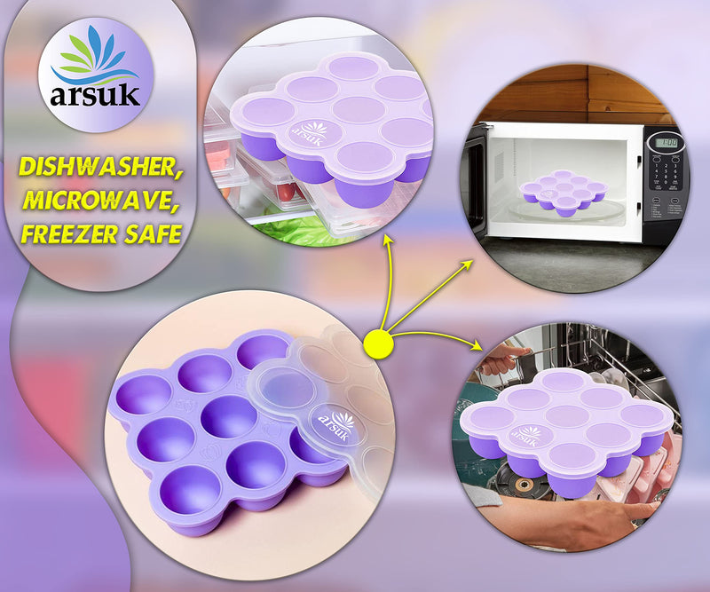 ARSUK Baby Food Storage Containers Silicone Freezer Tray With Lids, Weaning Pots for Baby Food Purees (283 Grams - 9x75ml) Silicone Tray Pack of 1 - BeesActive Australia