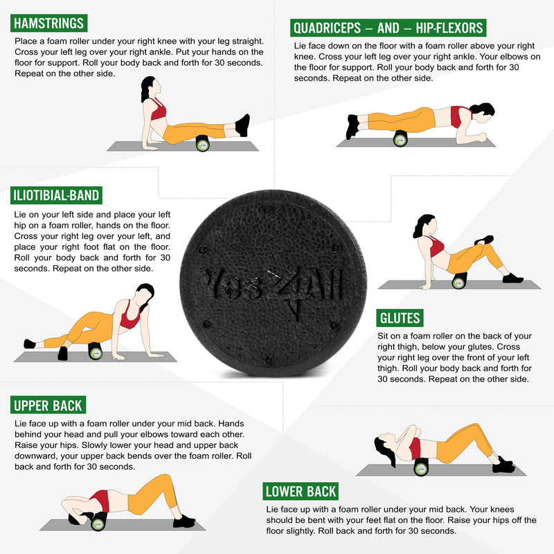 Yes4All EPP Exercise Foam Roller – Extra Firm High Density Foam Roller – Best for Flexibility and Rehab Exercises 12-inch Black - BeesActive Australia