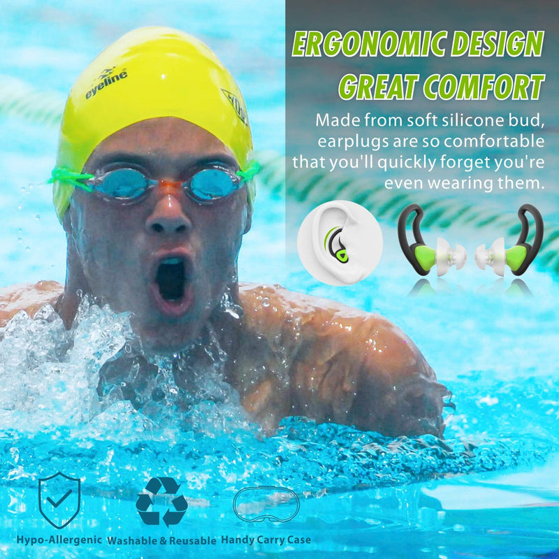 [2 Pairs] Ear Plugs for Swimming, Hearprotek Swim Ear Plugs Adults-Waterproof Silicone Water earplugs for Men Women Juniors Swimmers Pool Shower Bathing (Green) Green - BeesActive Australia