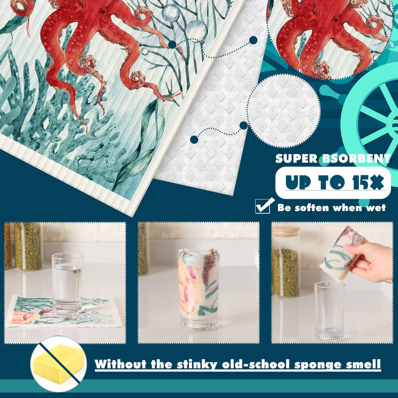 6 Pcs Swedish Kitchen Dish Cloths Kitchen Towels Reusable Sponge Cleaning Cloths Wipes Absorbent Dish Cloth Quick Drying Washable Decorative Tea Towels No Odor Bar Hand Towel (Ocean Animal) Ocean Animal - BeesActive Australia