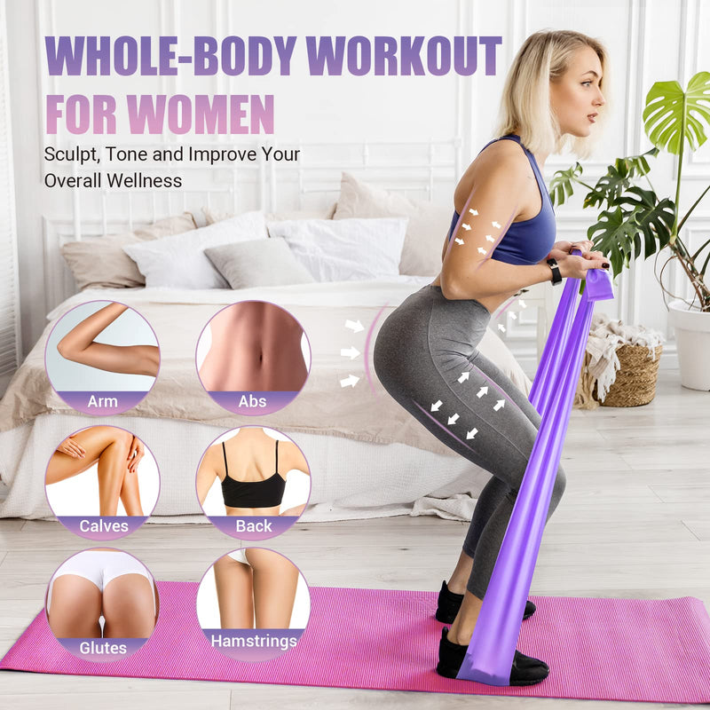 Resistance Bands for Physical Therapy Women, Extended 5.9Ft Exercise Stretch Bands for Yoga, Pilates, Rehab, Fitness and Strength Training, Elastic Workout Bands with Training Poster Purple - BeesActive Australia