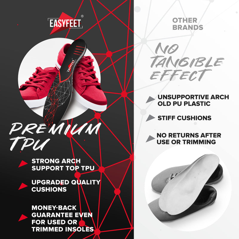 (New 2023) Premium Anti-Fatigue Shoe Insoles - High Arch Support Insoles - Shoe Inserts Orthotics Men Women - Relief Plantar Fasciitis Heel Arch Feet Pain Flat Feet - Work Boot Sneakers Hiking Shoe Black (M) 8-9.5 - BeesActive Australia